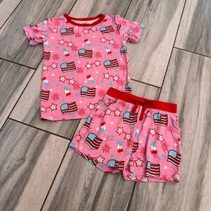 Birdie Bean Girl's Bamboo Pajama Short Set Patriotic And Ice Cream Size 5T Pink